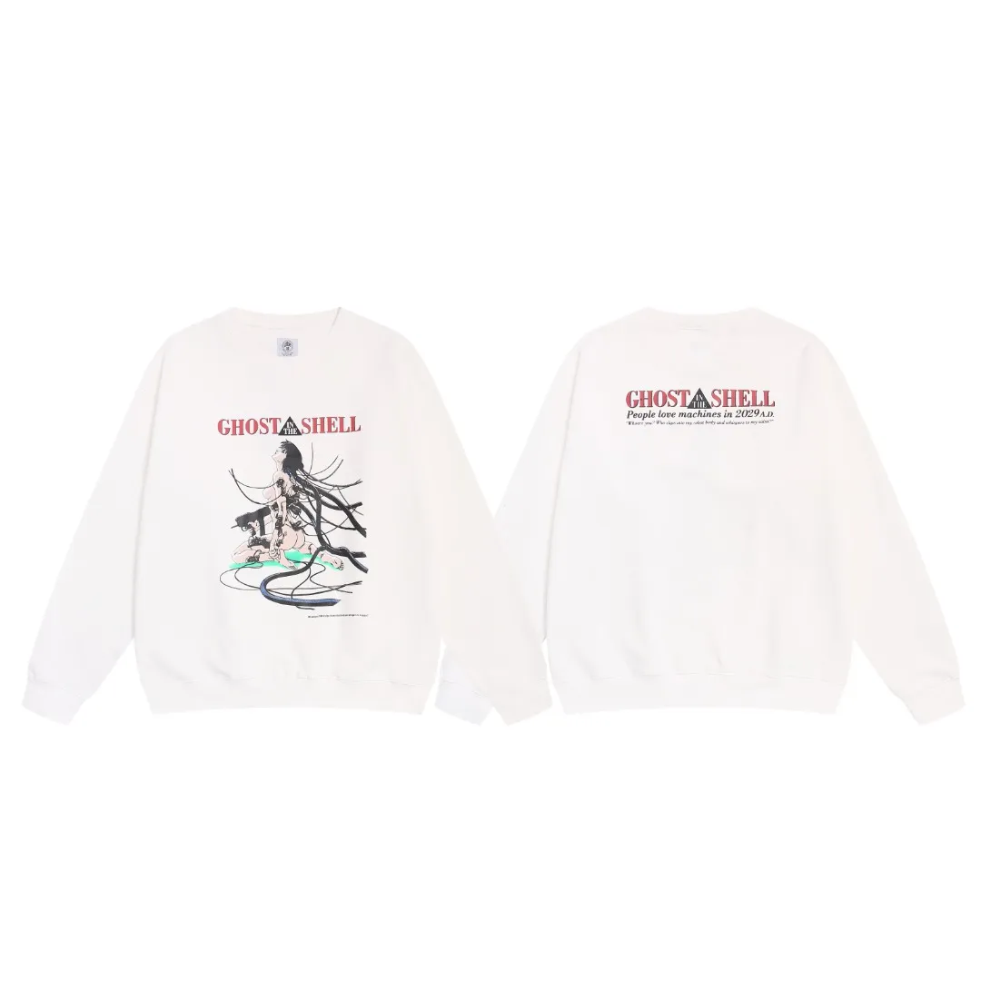Saint Michael Ghost in the Shell anime character print retro Vintage loose velvet crew neck sweatshirt Fabric: 420g Style number: SM602 Size: S-M-L-XL Color: White Price: P190
